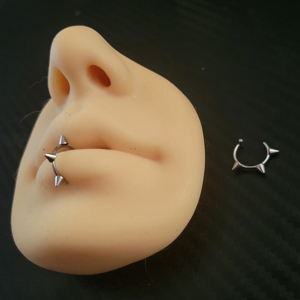 Silver spiked clip on snake bite lip rings